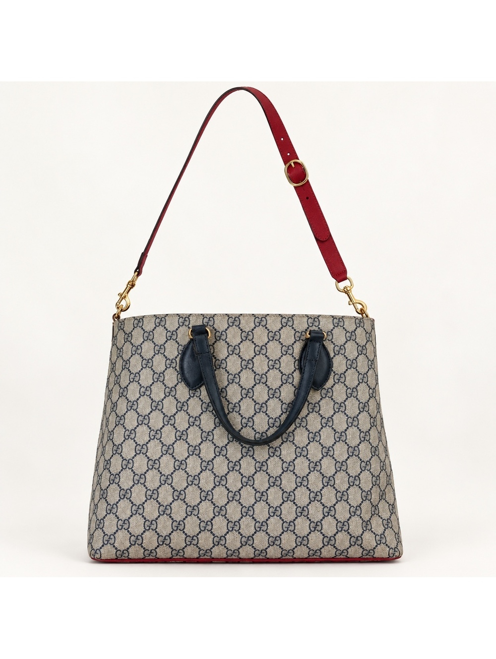 Gucci GG Supreme Canvas Tote Bag w/Red Leather Trim &Adjustable Shoulder Strap